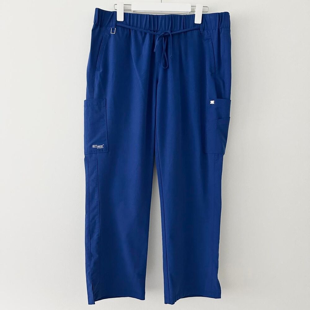 Greys Anatomy Signature Barco Royal Blue Cargo Scrub Pants L Drawstring Women